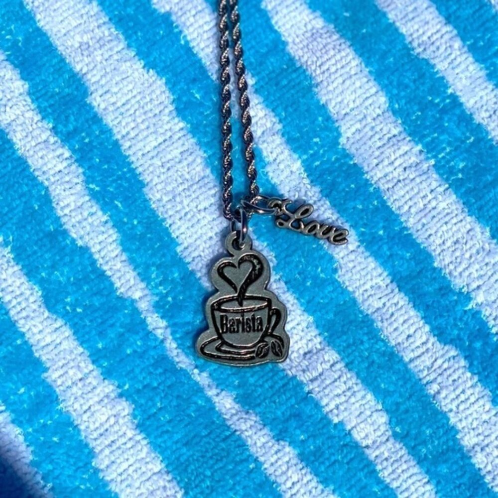 Barista Coffee Cup☕ Rope Necklace With Love Accent